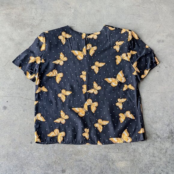 Vintage Norton McNaughton Petite Black Yellow Butterfly Blouse size 8 - Picture 8 of 8